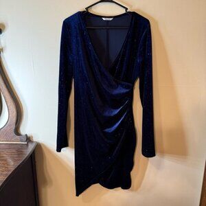 Blue Cowl Neck Long Sleeve Bodycon Dress